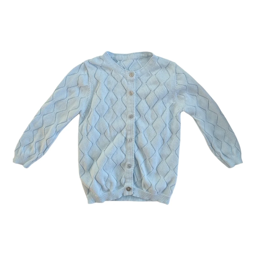 Girls Light Blue Knit Button-Up Cardigan Size 6-7